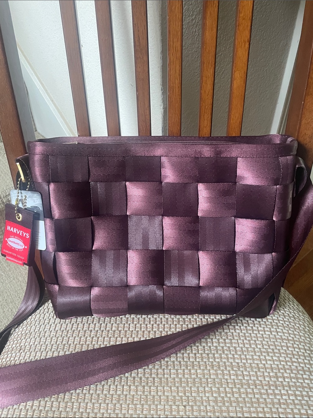 Harveys Merlot Woven Seatbelt Convertible Tote Messenger Crossbody